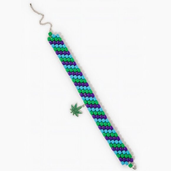 Beaded Choker – Higher Soul Green Leaf Pendant w/ Adjustable Chain – Festival - Picture 3 of 3